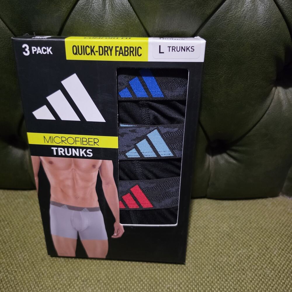 Adidas 3 pack Microfiber Trunks Quick Dry Fabric Large NWT